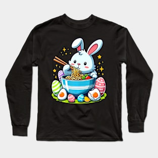 Easter bunny eating ramen noodles with Easter eggs Long Sleeve T-Shirt